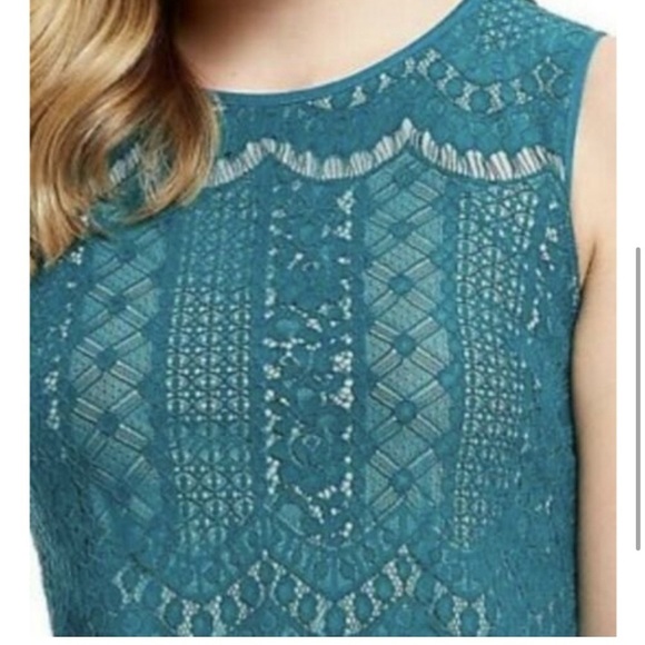 Adrianna Papell NWT Teal Green Sleeveless Lace Shift Dress Size 2P - Picture 5 of 12